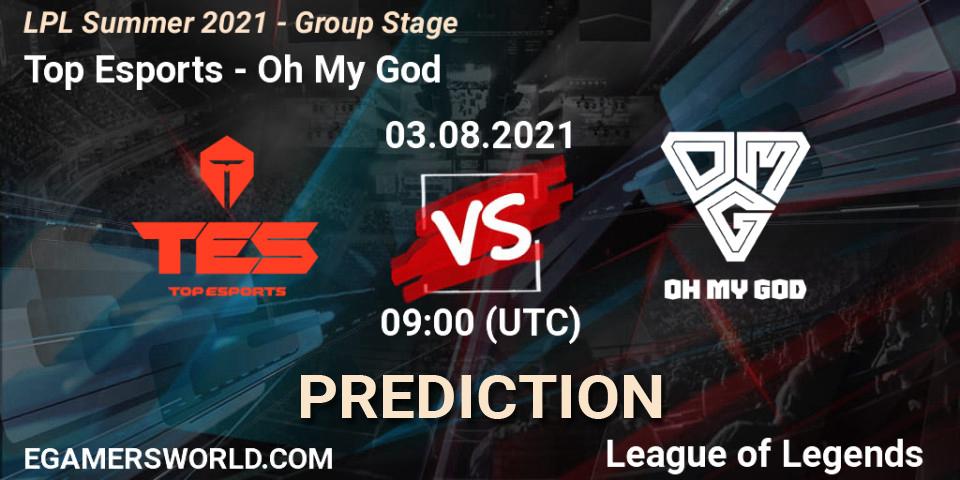 Top Esports contre Oh My God : prédiction de match. 03.08.2021 at 09:00. LoL, LPL Summer 2021 - Group Stage