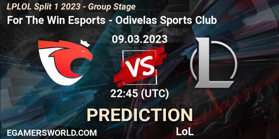 For The Win Esports contre Odivelas Sports Club : prédiction de match. 09.03.2023 at 22:45. LoL, LPLOL Split 1 2023 - Group Stage