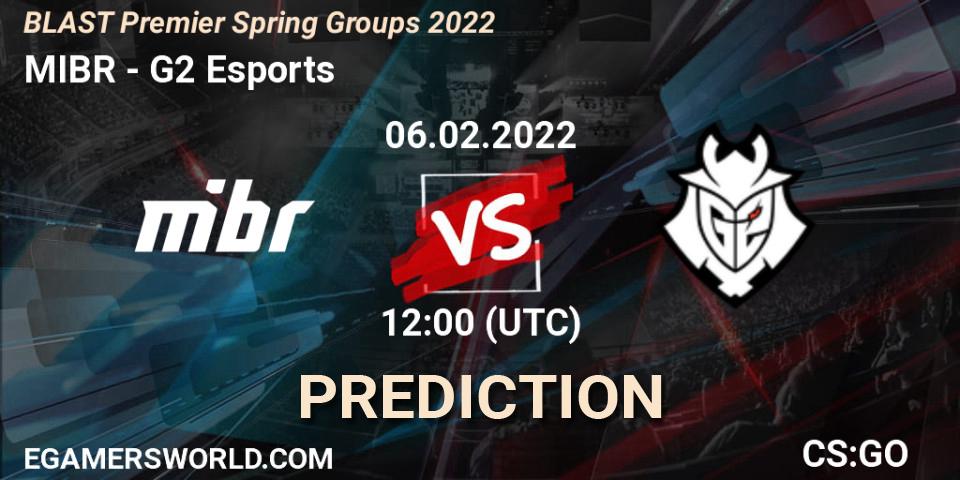 MIBR contre G2 Esports : prédiction de match. 06.02.2022 at 12:00. Counter-Strike (CS2), BLAST Premier Spring Groups 2022