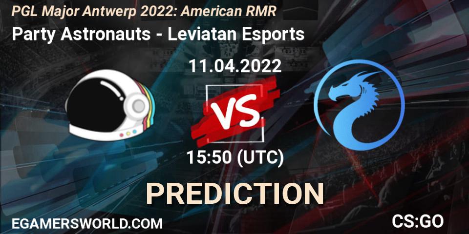 Party Astronauts contre Leviatan Esports : prédiction de match. 11.04.2022 at 15:50. Counter-Strike (CS2), PGL Major Antwerp 2022: American RMR