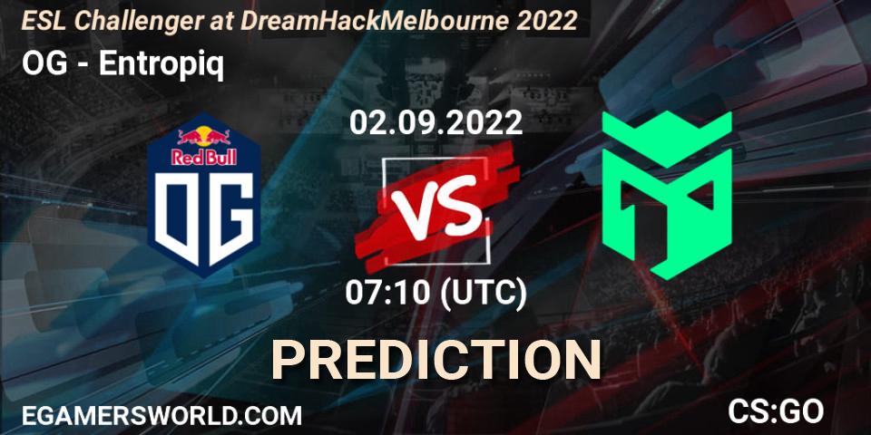 OG contre Entropiq : prédiction de match. 02.09.2022 at 07:45. Counter-Strike (CS2), ESL Challenger at DreamHack Melbourne 2022