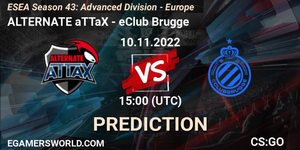 ALTERNATE aTTaX contre eClub Brugge : prédiction de match. 10.11.2022 at 15:00. Counter-Strike (CS2), ESEA Season 43: Advanced Division - Europe