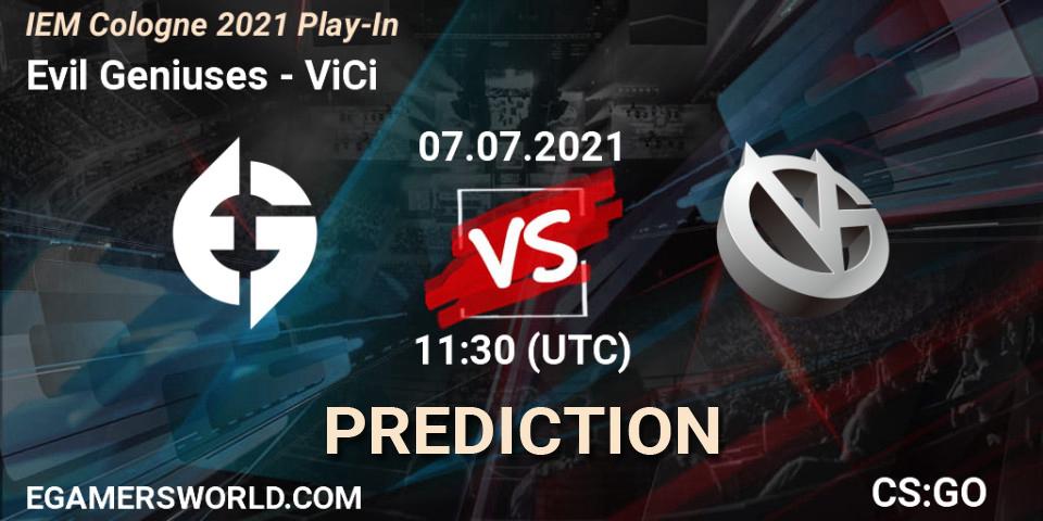 Evil Geniuses contre ViCi : prédiction de match. 07.07.2021 at 11:30. Counter-Strike (CS2), IEM Cologne 2021 Play-In
