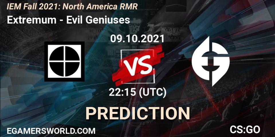 Extremum contre Evil Geniuses : prédiction de match. 09.10.21. CS2 (CS:GO), IEM Fall 2021: North America RMR