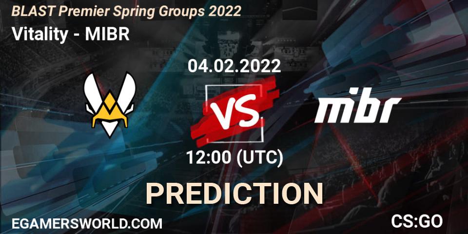 Vitality contre MIBR : prédiction de match. 04.02.2022 at 12:00. Counter-Strike (CS2), BLAST Premier Spring Groups 2022