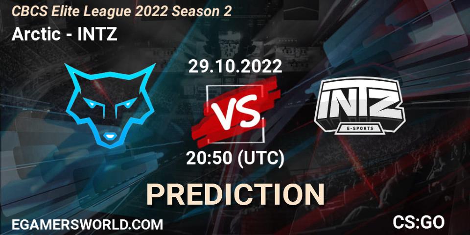 Arctic contre INTZ : prédiction de match. 29.10.2022 at 21:15. Counter-Strike (CS2), CBCS Elite League 2022 Season 2