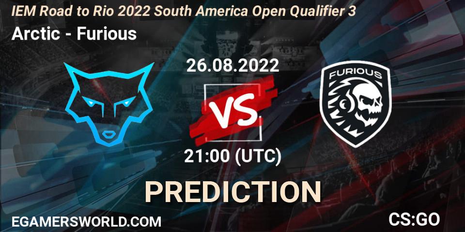 Arctic contre Furious : prédiction de match. 26.08.2022 at 21:10. Counter-Strike (CS2), IEM Road to Rio 2022 South America Open Qualifier 3