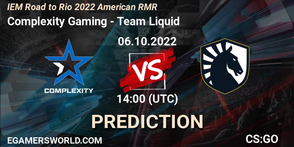 Complexity Gaming contre Team Liquid : prédiction de match. 06.10.22. CS2 (CS:GO), IEM Road to Rio 2022 American RMR