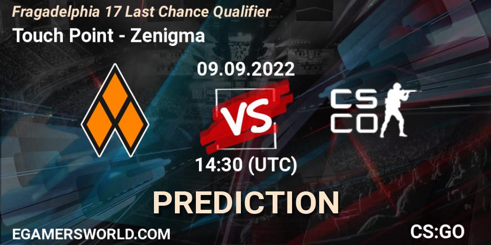 Touch Point contre Zenigma : prédiction de match. 09.09.2022 at 14:30. Counter-Strike (CS2), Fragadelphia 17 Last Chance Qualifier