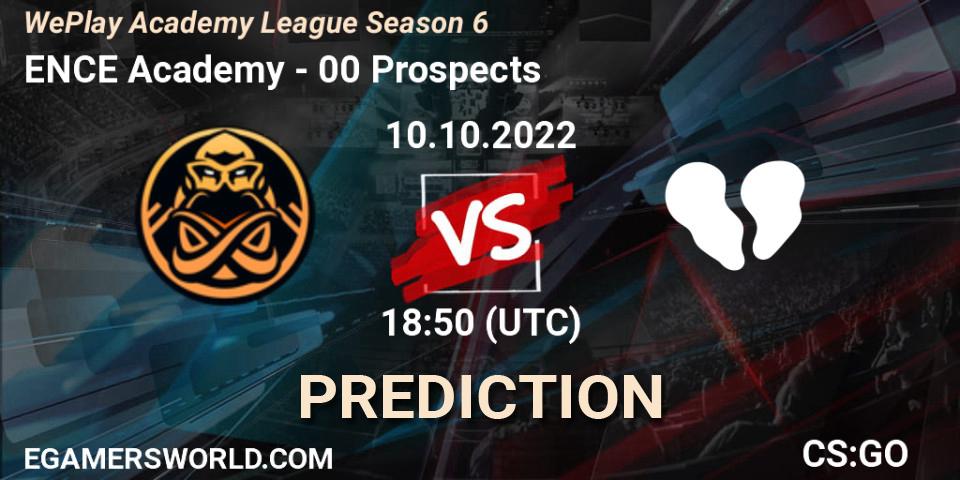 ENCE Academy contre 00 Prospects : prédiction de match. 13.10.2022 at 20:35. Counter-Strike (CS2), WePlay Academy League Season 6