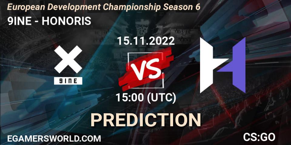 9INE contre HONORIS : prédiction de match. 15.11.2022 at 15:30. Counter-Strike (CS2), European Development Championship Season 6