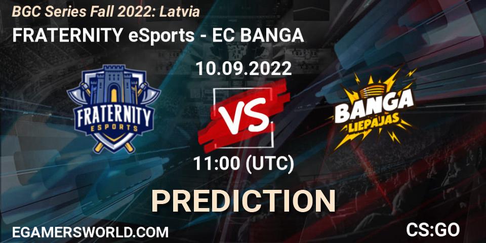 FRATERNITY eSports contre EC BANGA : prédiction de match. 10.09.2022 at 11:00. Counter-Strike (CS2), BGC Series Fall 2022: Latvia