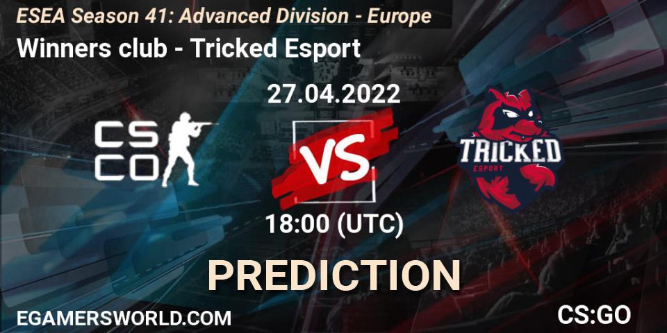 Winners club contre Tricked Esport : prédiction de match. 27.04.2022 at 18:00. Counter-Strike (CS2), ESEA Season 41: Advanced Division - Europe