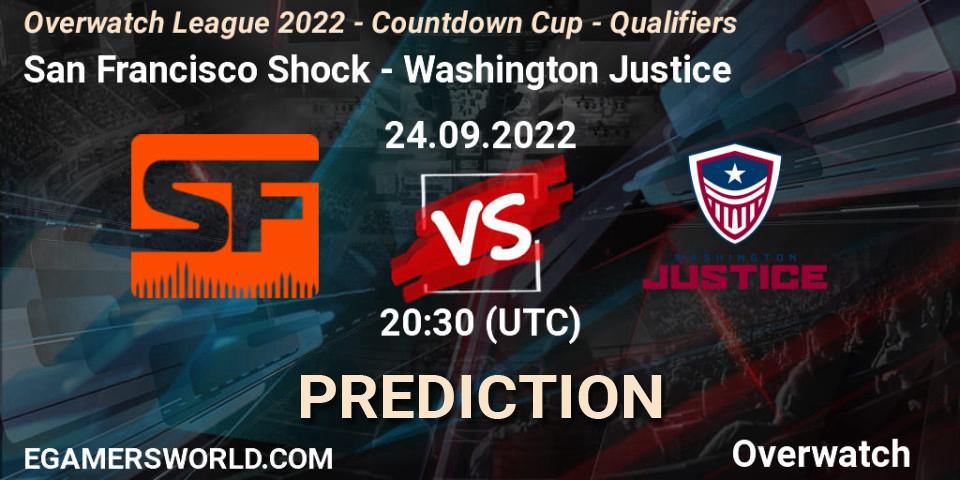 San Francisco Shock contre Washington Justice : prédiction de match. 24.09.2022 at 20:30. Overwatch, Overwatch League 2022 - Countdown Cup - Qualifiers