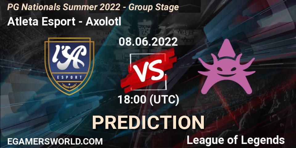 Atleta Esport contre Axolotl : prédiction de match. 08.06.2022 at 18:00. LoL, PG Nationals Summer 2022 - Group Stage