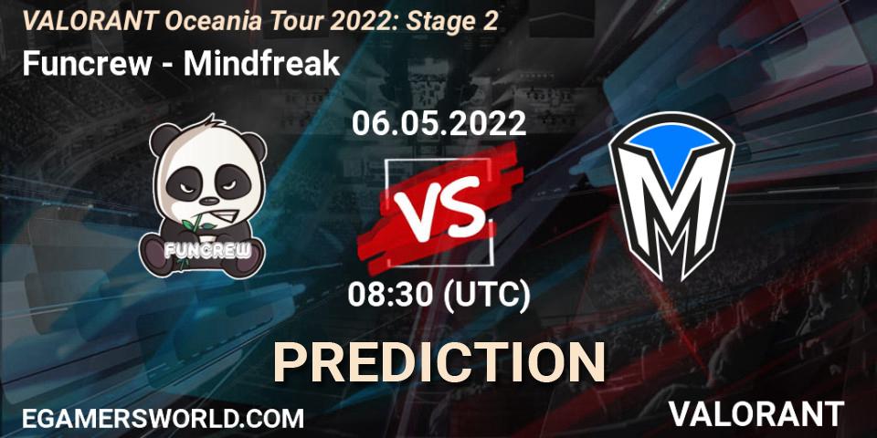 Funcrew contre Mindfreak : prédiction de match. 06.05.2022 at 08:30. VALORANT, VALORANT Oceania Tour 2022: Stage 2