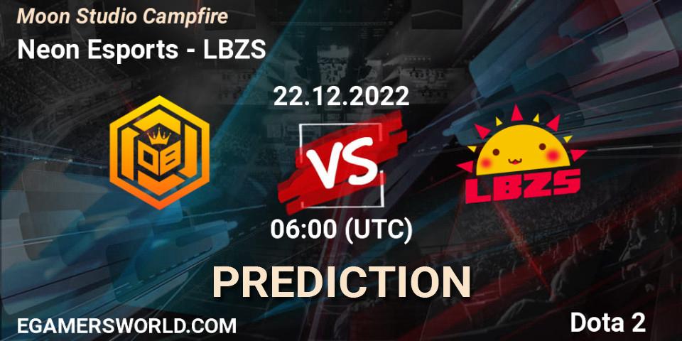 Neon Esports contre LBZS : prédiction de match. 22.12.2022 at 06:05. Dota 2, Moon Studio Campfire