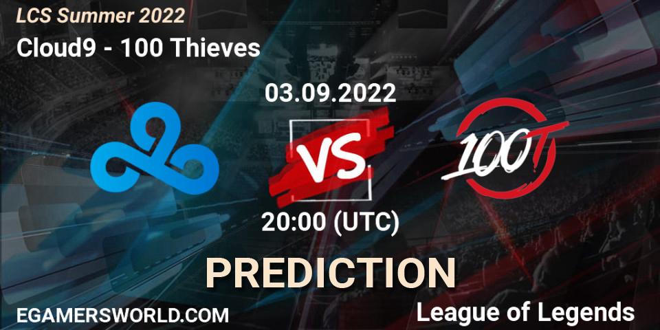 Cloud9 contre 100 Thieves : prédiction de match. 03.09.2022 at 20:00. LoL, LCS Summer 2022