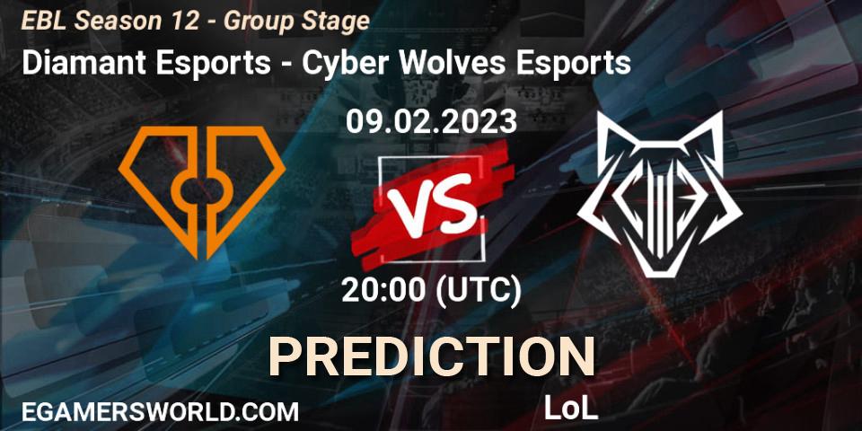 Diamant Esports contre Cyber Wolves Esports : prédiction de match. 09.02.23. LoL, EBL Season 12 - Group Stage