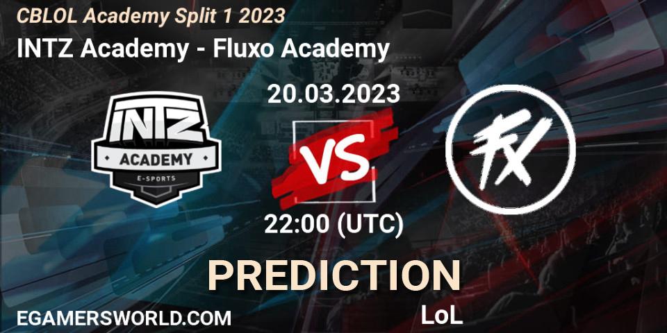 INTZ Academy contre Fluxo Academy : prédiction de match. 20.03.2023 at 22:00. LoL, CBLOL Academy Split 1 2023