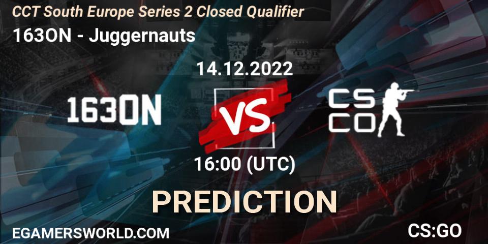 163ON contre Juggernauts : prédiction de match. 14.12.2022 at 16:00. Counter-Strike (CS2), CCT South Europe Series 2 Closed Qualifier