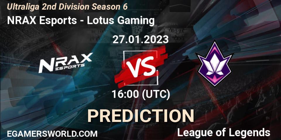 NRAX Esports contre Lotus Gaming : prédiction de match. 27.01.2023 at 20:00. LoL, Ultraliga 2nd Division Season 6