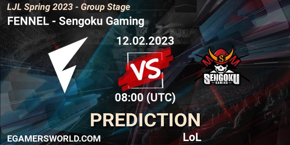 FENNEL contre Sengoku Gaming : prédiction de match. 12.02.2023 at 08:00. LoL, LJL Spring 2023 - Group Stage