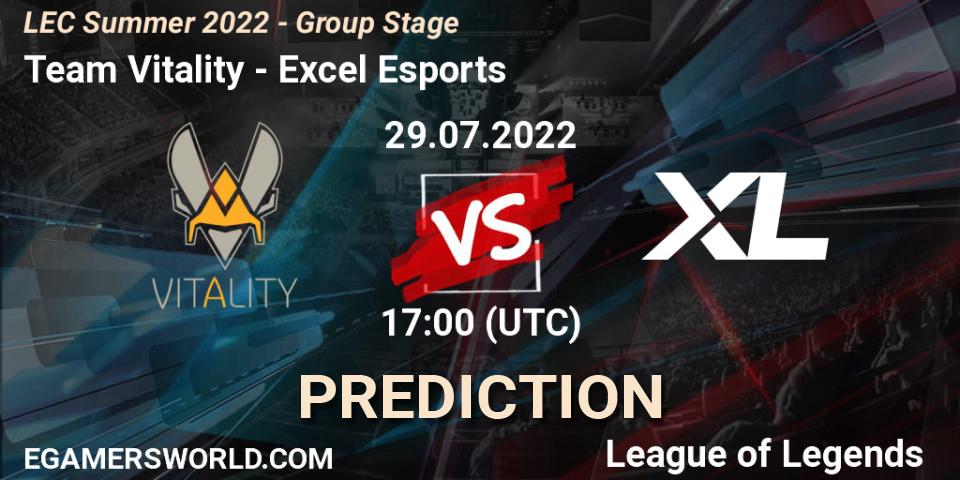 Team Vitality contre Excel Esports : prédiction de match. 29.07.22. LoL, LEC Summer 2022 - Group Stage
