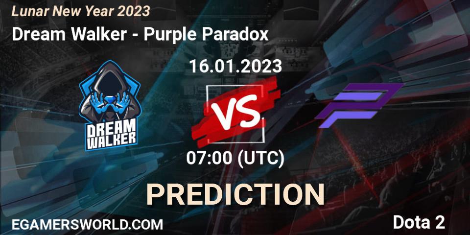 Dream Walker contre Purple Paradox : prédiction de match. 16.01.2023 at 07:15. Dota 2, Lunar New Year 2023