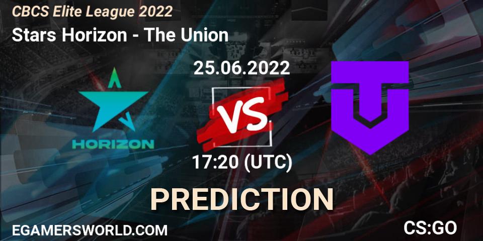 Stars Horizon contre The Union : prédiction de match. 25.06.2022 at 17:20. Counter-Strike (CS2), CBCS Elite League 2022