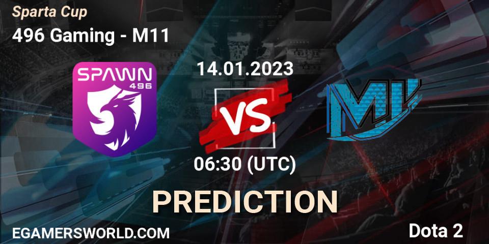 496 Gaming contre M11 : prédiction de match. 14.01.2023 at 06:30. Dota 2, Sparta Cup