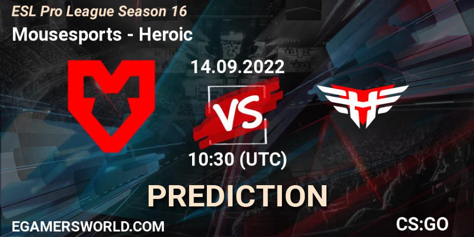 MOUZ contre Heroic : prédiction de match. 14.09.2022 at 10:30. Counter-Strike (CS2), ESL Pro League Season 16