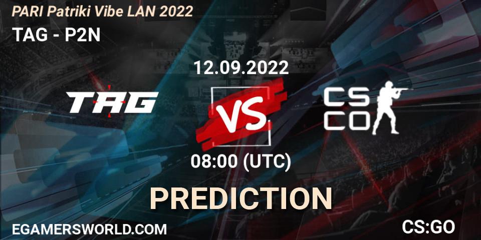 TAG contre P2N : prédiction de match. 12.09.2022 at 08:00. Counter-Strike (CS2), PARI PATRIKI VIBE LAN
