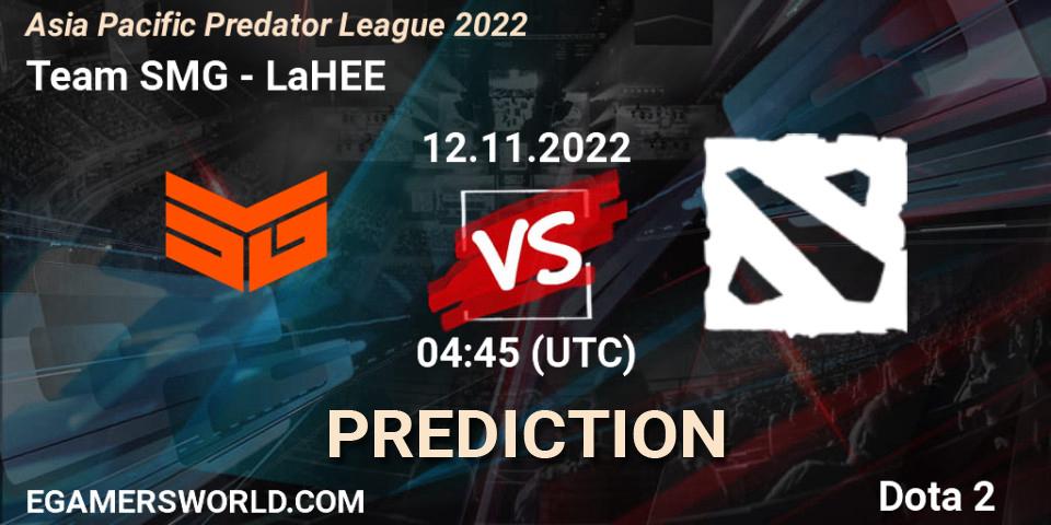 Team SMG contre LaHEE : prédiction de match. 12.11.2022 at 04:45. Dota 2, Asia Pacific Predator League 2022