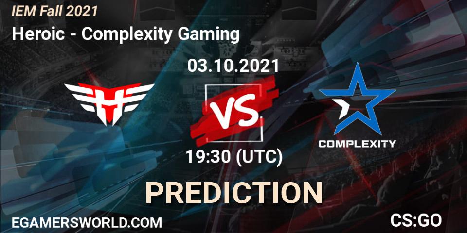 Heroic contre Complexity Gaming : prédiction de match. 03.10.21. CS2 (CS:GO), IEM Fall 2021: Europe RMR