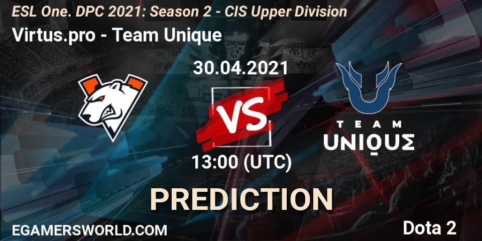 Virtus.pro contre Team Unique : prédiction de match. 30.04.2021 at 12:57. Dota 2, ESL One. DPC 2021: Season 2 - CIS Upper Division