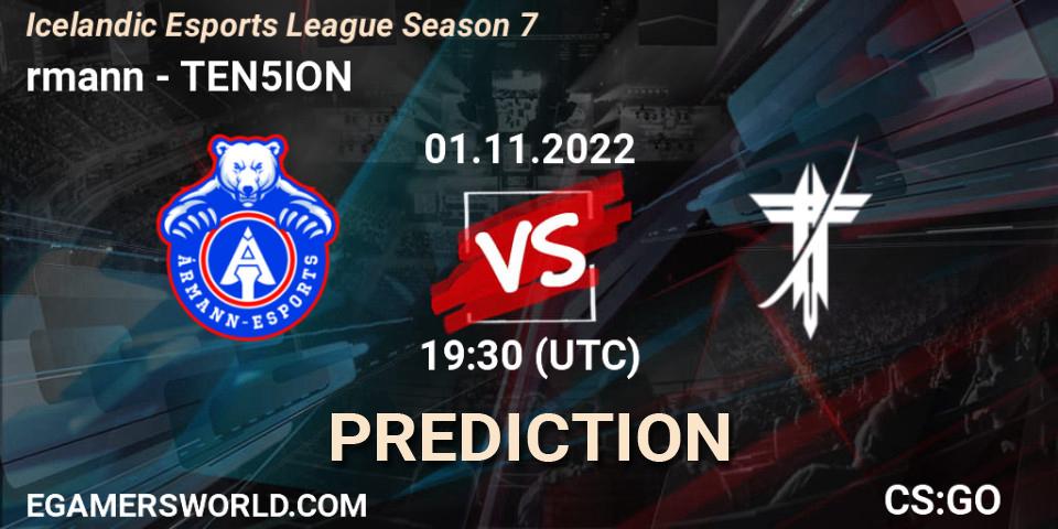 Ármann contre TEN5ION : prédiction de match. 01.11.22. CS2 (CS:GO), Icelandic Esports League Season 7