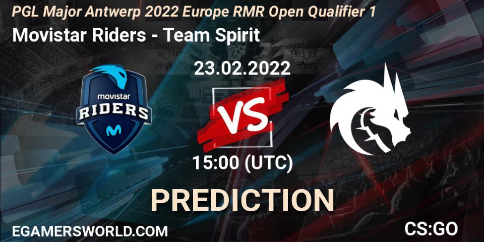 Movistar Riders contre Team Spirit : prédiction de match. 23.02.2022 at 15:00. Counter-Strike (CS2), PGL Major Antwerp 2022 Europe RMR Open Qualifier 1