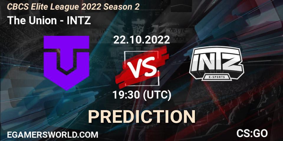 The Union contre INTZ : prédiction de match. 22.10.2022 at 19:30. Counter-Strike (CS2), CBCS Elite League 2022 Season 2