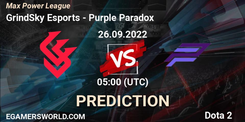 GrindSky Esports contre Purple Paradox : prédiction de match. 26.09.2022 at 05:09. Dota 2, Max Power League