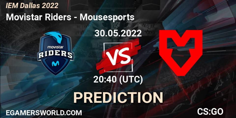 Movistar Riders contre Mousesports : prédiction de match. 30.05.2022 at 21:10. Counter-Strike (CS2), IEM Dallas 2022