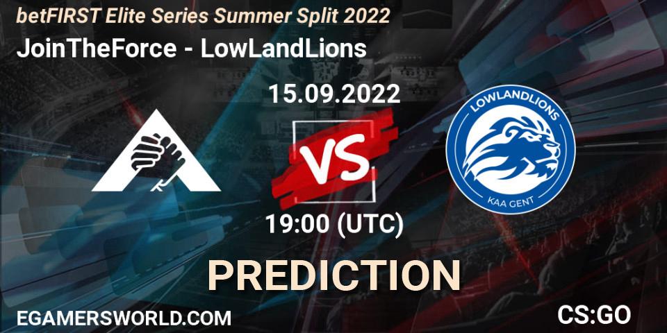 JoinTheForce contre LowLandLions : prédiction de match. 15.09.2022 at 19:20. Counter-Strike (CS2), betFIRST Elite Series Summer Split 2022