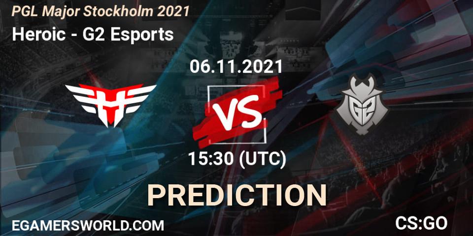 Heroic contre G2 Esports : prédiction de match. 06.11.2021 at 15:30. Counter-Strike (CS2), PGL Major Stockholm 2021
