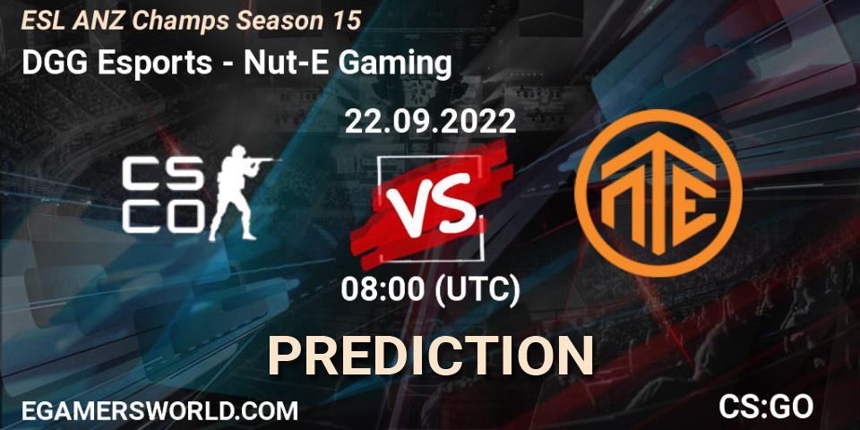 DGG Esports contre Nut-E Gaming : prédiction de match. 22.09.2022 at 08:00. Counter-Strike (CS2), ESL ANZ Champs Season 15
