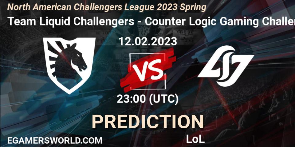 Team Liquid Challengers contre Counter Logic Gaming Challengers : prédiction de match. 12.02.23. LoL, NACL 2023 Spring - Group Stage