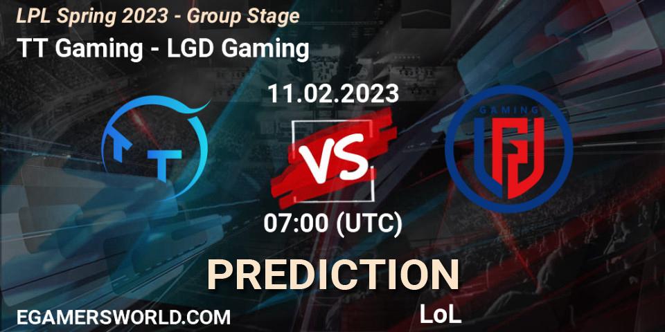 TT Gaming contre LGD Gaming : prédiction de match. 11.02.2023 at 07:00. LoL, LPL Spring 2023 - Group Stage