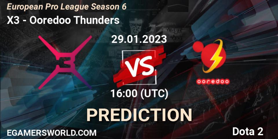 X3 contre Ooredoo Thunders : prédiction de match. 29.01.2023 at 16:01. Dota 2, European Pro League Season 6