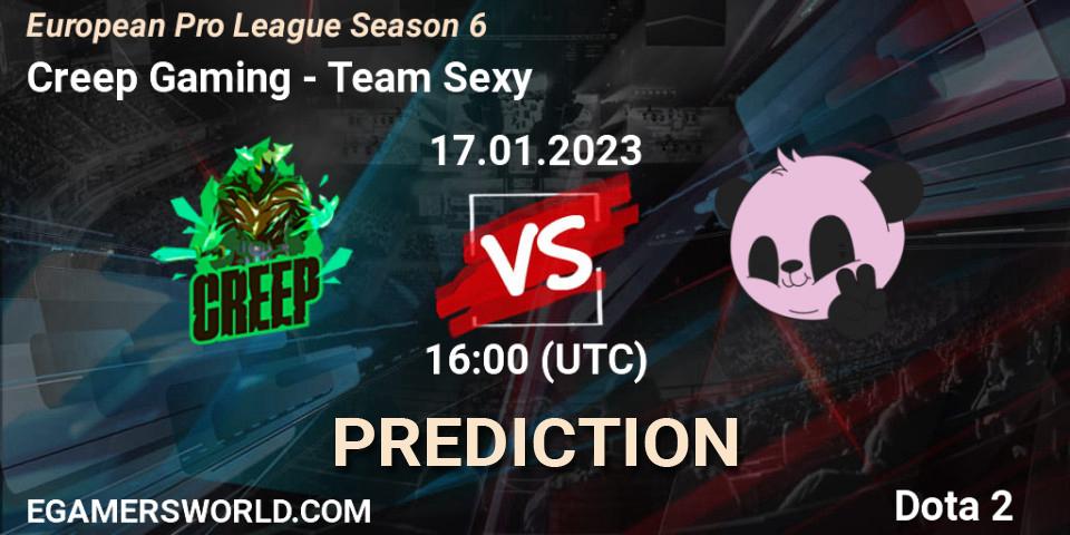 Creep Gaming contre Team Sexy : prédiction de match. 17.01.2023 at 16:09. Dota 2, European Pro League Season 6