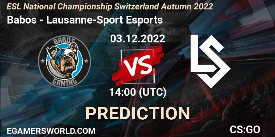 Babos contre Lausanne-Sport Esports : prédiction de match. 03.12.22. CS2 (CS:GO), ESL National Championship Switzerland Autumn 2022