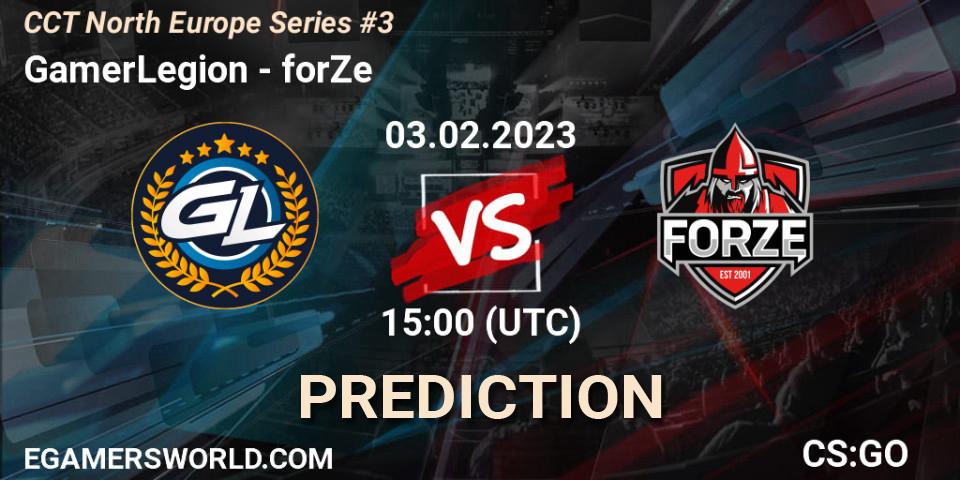 GamerLegion contre forZe : prédiction de match. 03.02.2023 at 15:15. Counter-Strike (CS2), CCT North Europe Series #3
